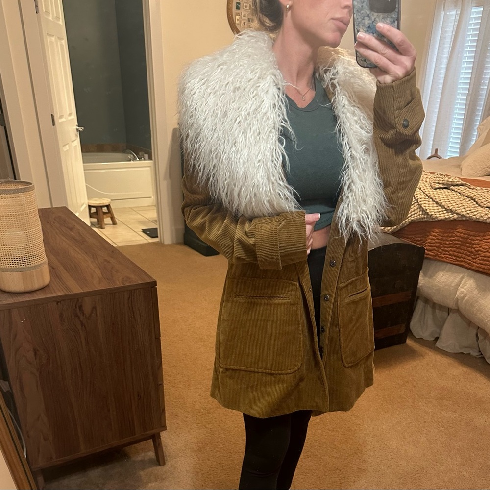 Faux Fur Collar Corduroy Coat